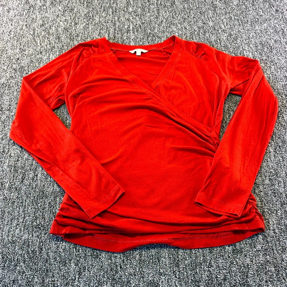 Cabi Wrap Top Womens XL Red Party Cocktail Ruched Side Raglan Sleeve V Neck